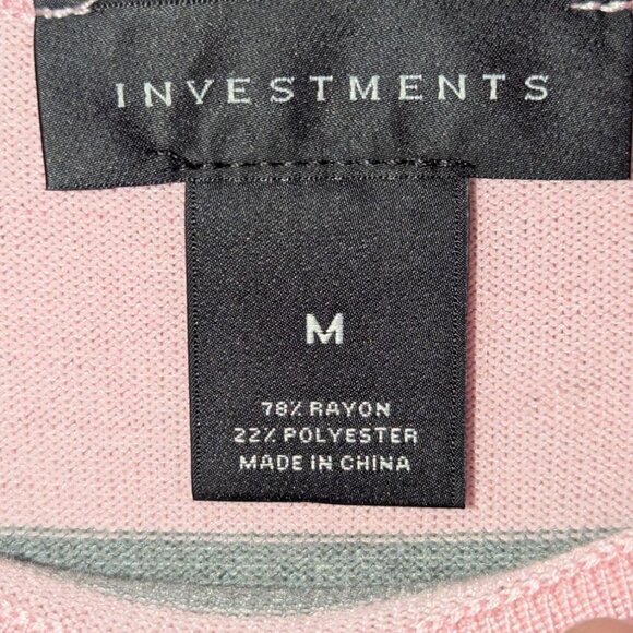 Investments Turtleneck Sweater Medium Long Sleeve Pink Black White Striped - Picture 7 of 9